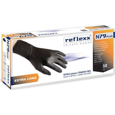 Gants en nitrile Reflexx N79P sans poudre 100 % sans latex 7,7 g Cat. 3 50 pièces M