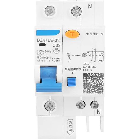DZ47LE-32 RCCB Disjoncteur de courant résiduel,Disjoncteur différentiel de courant 32A 1P+N 230V 30mA Fuite Surcharge Court-circuit Protection,pour la décoration de la maison,construction (1/5)