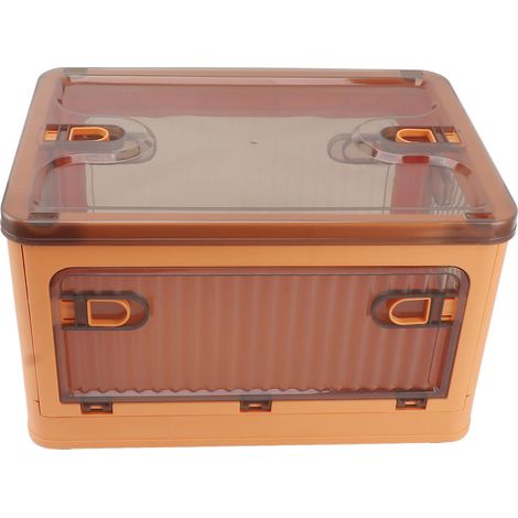 Petite boîte de rangement pliable en plastique, empilable, avec couvercle, orange, idéale pour organiser vos placards. (1/5)