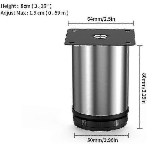 5 pieds de meubles réglables en acier inoxydable noir de 35 cm pour canapés, armoires, supports TV et autres meubles. (1/5)