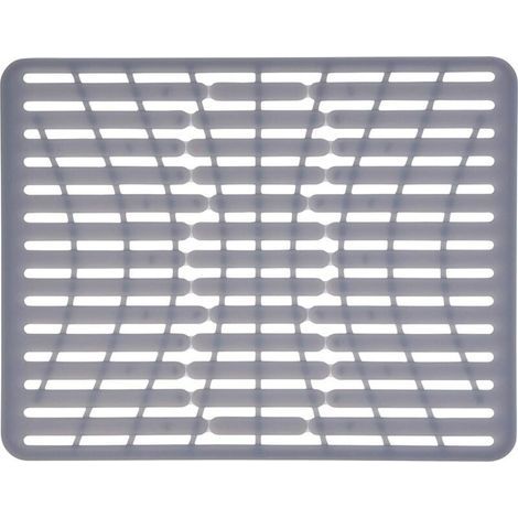 Tapis de protection d'évier en silicone. épais. de qualité alimentaire. avec 3 trous réservés. résistant à la chaleur. lavable au lave-vaisselle. 28.5 x 32 cm. gris (1/4)