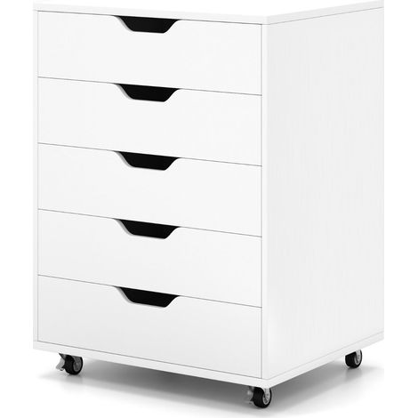 Cajonera móvil con 5 cajones 49 x 40 x 65 cm práctica y moderna fabricada en madera compuesta blanca 200010991