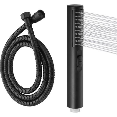 Pommeau de Douche à Main avec flexible de 1.5 m,Pomme de Douche Anti Calcaire Rond Douchette Douche Salle de Bain avec 2 Fonctions,Jet Puissant Intégré pour Nettoyer les Coins,Chromé.(Noir) (1/5)