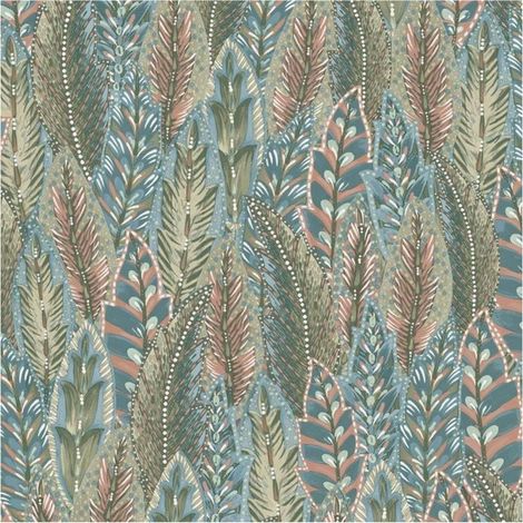 Holden Leaves Amherst Coral Blue Wallpaper Paste The Wall Strippable Feathers (1/4)