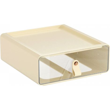 BEBUSINGOTO Boîte de rangement à tiroirs transparents de grande capacité pour bureau, couleur crème (1/5)