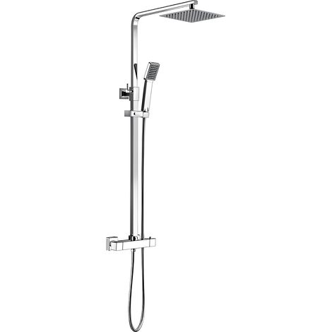 Signature Kube Square Thermostatic Bar Mixer Shower with Shower Kit + Fixed Head - Chrome (1/2)