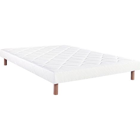 PRESTON - Sommier Tapissier 140x190 Blanc Pieds Bois massif