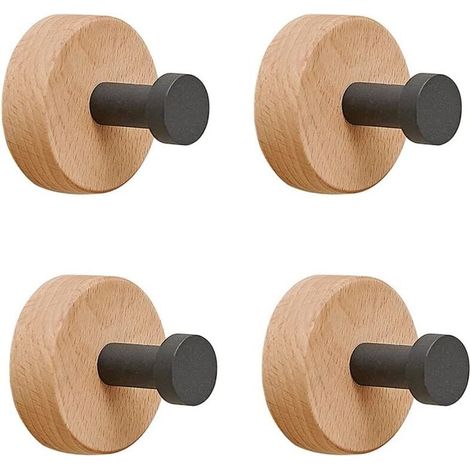 Pack of 4 wooden wall hooks, self-adhesive coat hooks, waterproof wooden hooks, no drilling required, for clothes, towels, hats, keys, dresses, bathroom, bedroom decor, C (1/5)
