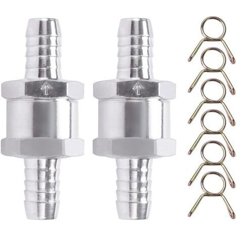 Pair 2 Pièces Clapet Anti-Retour, 10mm D'aluminium Carburant Non Retour Clapet Anti-Retour, avec 6 clips à ressort, pour Essence Diesel Carburateur Systèmes de Carburant à Basse Pression (1/5)