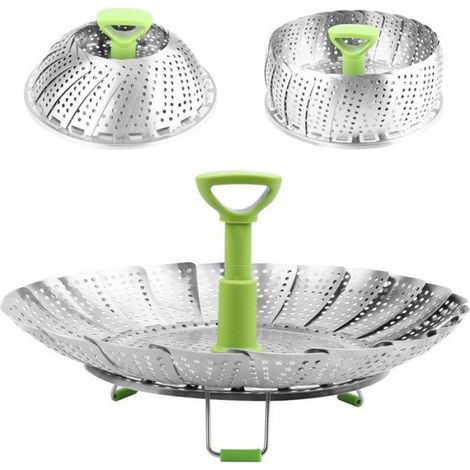 Panier Vapeur - Acier Inoxydable 18/10 - Poignée Télescopique Réglable - Fond Amovible - Compatible avec Toutes Casseroles - 1 Pièce (1/5)