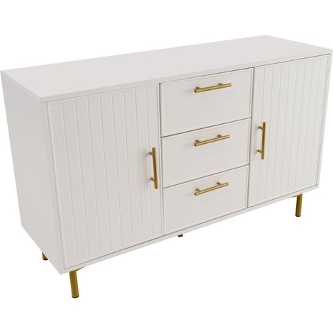 Commode blanche avec 2 portes et 3 tiroirs, étagère réglable, 75x120x40 cm (1/5)