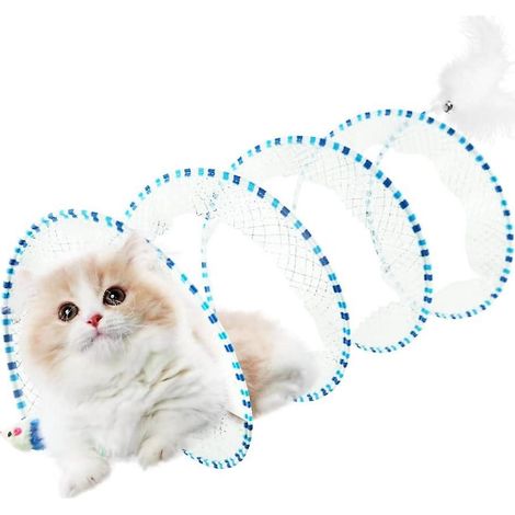 jouets Pour Chats(bleu),tunnel Pliable Pour Chat,jouets En Plumes Avec Cloche Pour Chats,jeu De Tube De Chat Jouet Pour Animaux Pour Chatons Pour (1/5)