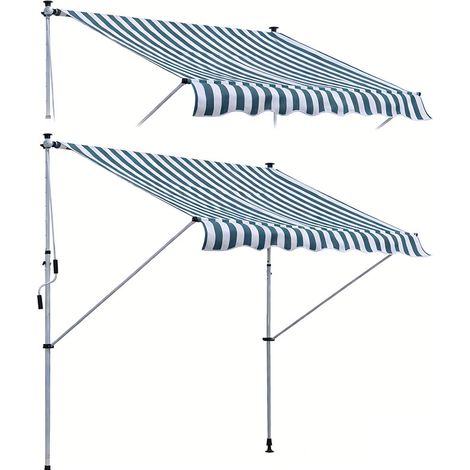 2er-Set  gelenkarmmarkise Klemmmarkise 200x150 cm Höhenverstellbar Sonnenschutz Faltarm Handkurbel Balkon Alu Grün und Weiß