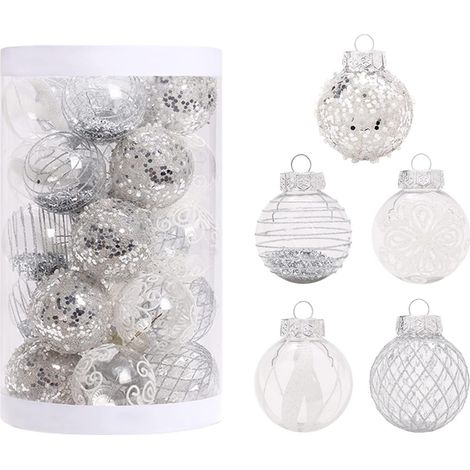 JSSEVN - Juego de 25 adornos navideños en forma de bolas de 2,4 pulgadas, irrompibles, para árbol de Navidad (plateados). (1/5)