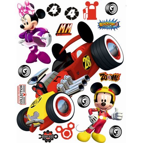sticker mural Minnie & Mickey Mouse jaune, rouge et violet  - Disney