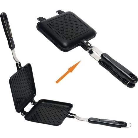 Sartén antiadherente de doble cara, ideal para preparar sándwiches y mini gofres. Máquina para preparar desayunos en casa. (1/5)