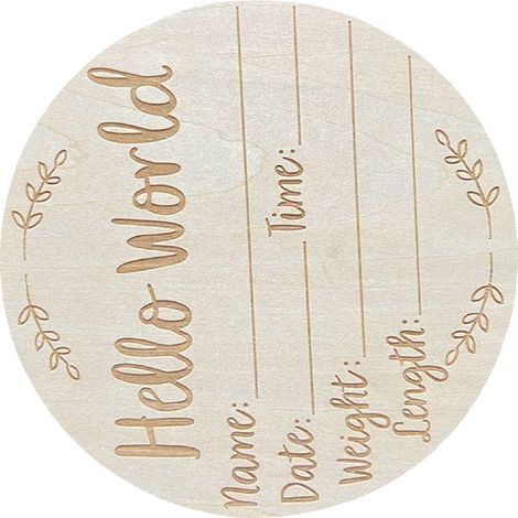 Rundes 5,9-Zoll-Babyankündigungs-Foto-Requisit-Schild aus Lindenholz „Hallo Welt“ Babyschild für Kinderzimmer L1 (1/5)