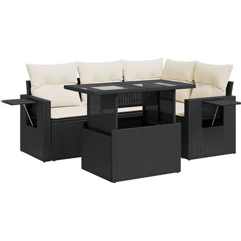 Set Divani da Giardino 5 pz con Cuscini in Polyrattan Nero vidaXL (1/5)