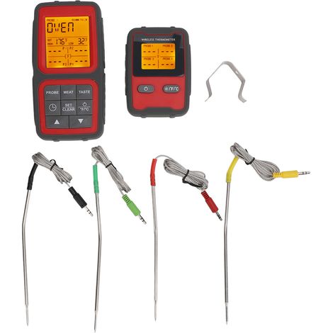 Compteur de température de viande sans fil, 500 pieds, détecteur LCD rétroéclairé de haute précision avec 4 sondes, alarme de température préréglée (1/5)