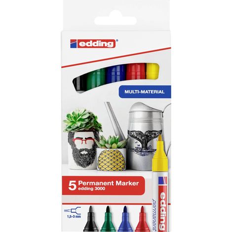 Edding 3000 4-3000-5 Marqueur permanent noir, bleu, rouge, vert, jaune résiste à l'eau: oui (1/4)