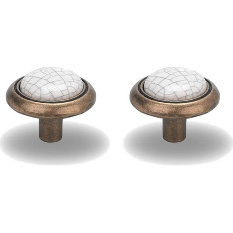 Cyclingcolors – Lot de 2 boutons de tiroir vintage en laiton et porcelaine – Hauteur 24mm – Fixation à vis pour meubles – Design élégant (1/3)