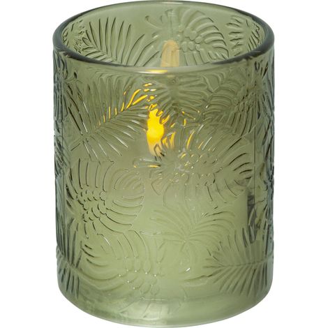 LED Windlicht Flamme Leaf, grün, Wachs, 12,5cm (1/5)