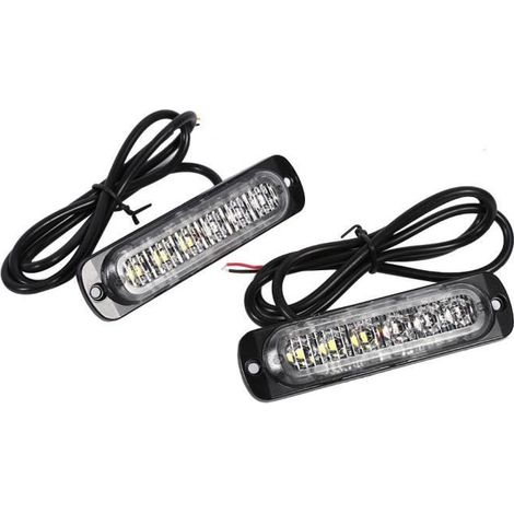 Qiilu Lampe clignotante de danger 2pcs 12V 6 LED Feux Stroboscopique d\'Avertissement d\'Urgence de Camion Voiture Ambre+Blanc (1/3)