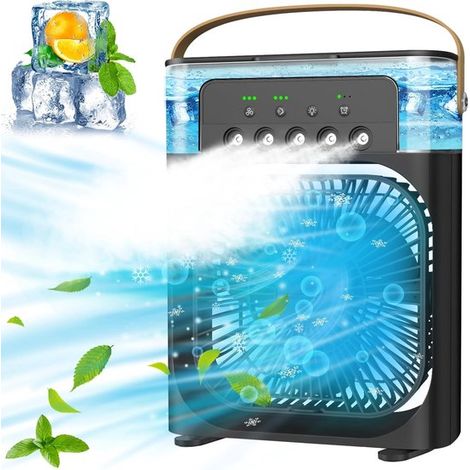 Condizionatore d'aria portatile 5 in 1, raffrescatore d'aria portatile, mini ventilatore, condizionatore d'aria, umidificatore personale con ventilatore, nero. (1/4)