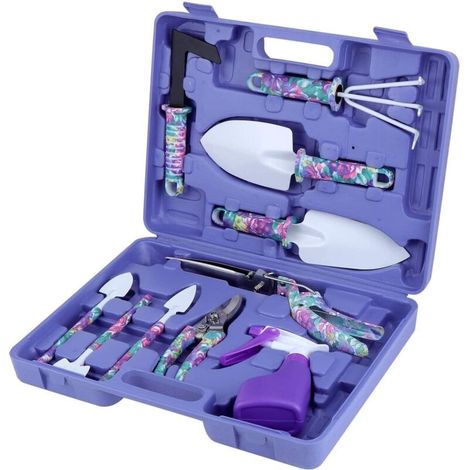 Ensemble Outils de Jardin, Cadeau fête des mères Maman en Aluminium 10 pièces avec Sac, Pelle de Jardin pour Hommes Femmes (Mauve) (1/5)