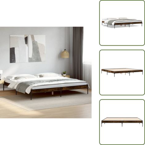 The Living Store Cadre de lit sans matelas chêne fumé 200x200 cm - Cadre De Lit - Lit Double - Lit En Bois - Lit Design - Literie (1/5)