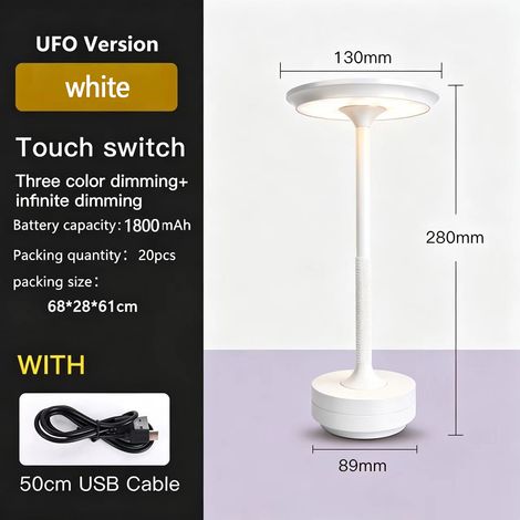 Lampe Chevet USB Tactile 3 Couleurs, Design Minimaliste - Blanc (1/5)