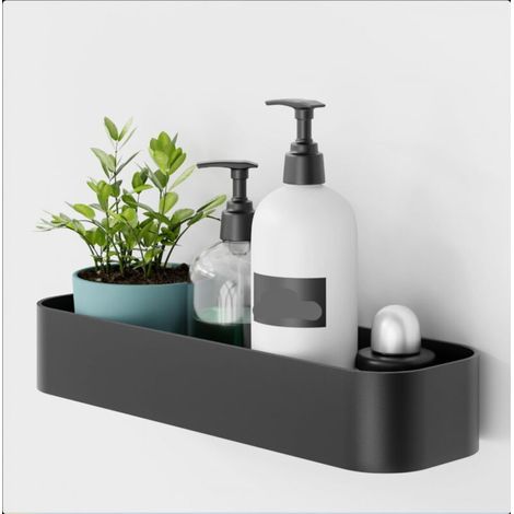 Juego de 1 estante de ducha de aluminio perforado para baño, inoxidable, color negro, para montaje en pared (1/5)