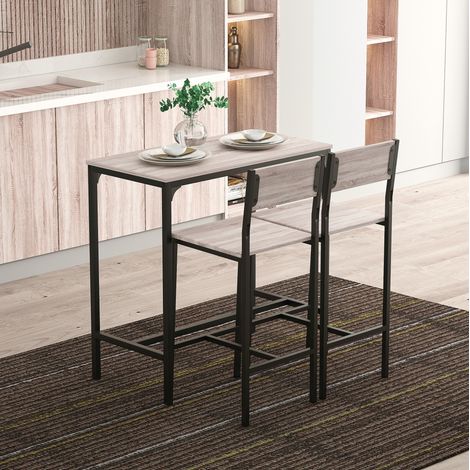 MEUBLIV Table de bar 3 pièces 89x45x87 cm naturel – avec 2 tabourets, montage facile (1/5)