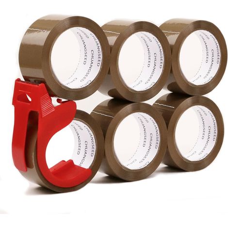 Pack of 6 Rolls Brown Packaging Tape for Carton Packaging, Brown Packing Tape 48 mm x 66 m, Water Pipe Repair, Household Tape Movement, Brown Packing Tape (1/5)