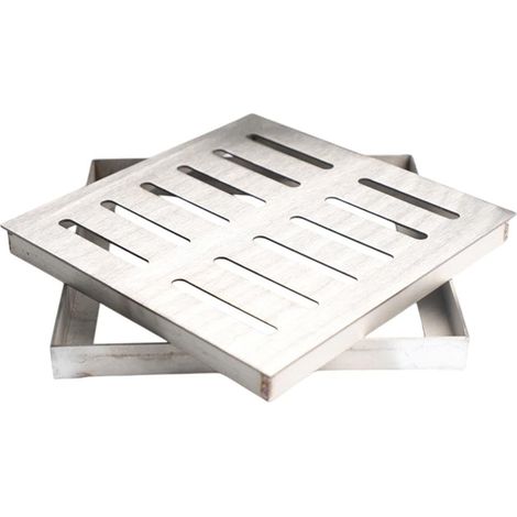 Siphon de sol acier inoxydable avec cadre - Caniveau de douche Gully - Couvercle drainage extérieur, jardin, terrasse (15 x 15 cm)