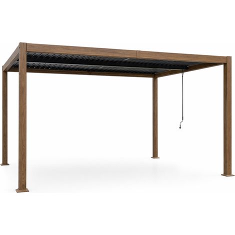 Pergola bioclimatica con struttura e lamelle orientabili in alluminio effetto legno 4x3 m RHODES