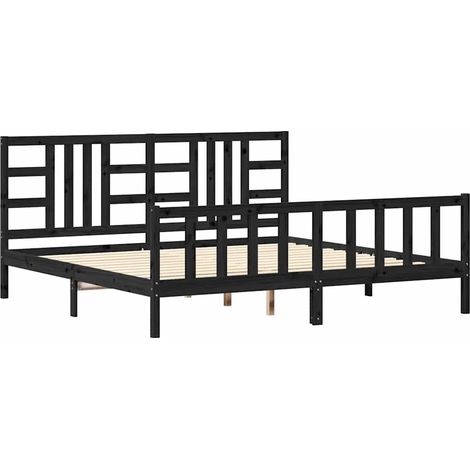Maison Exclusive - Massivholzbett mit Kopfteil Schwarz 200x200 cm (1/5)