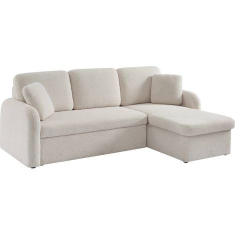 3-seater reversible corner sofa bed in boucle fabric, Milano boucle, White, 220x83x85 cm (1/5)