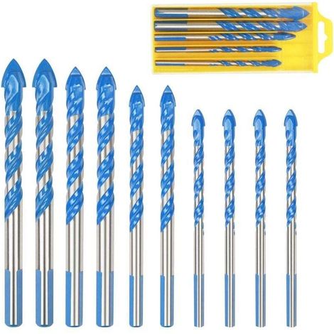 Forets Pour Carrelage Verre, 10 Pcs Foret Multi-matériaux Triangle Porcelaine Forage Métalliques Pour Carrelage Verre Marbre Miroir Bois, 6mm/ 8mm/ 10mm/ 12mm