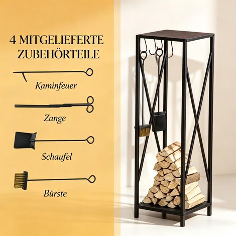 Support en bois robuste pour cheminée, porte-bûches multifonctionnel, rack à bois extérieur et intérieur, rangement pratique pour bûches de chauffage (1/5)