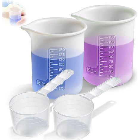 misurini in silicone da 150 ml + 2 cucchiai dosatori per bucato da 50 ml. Misurini in silicone con scala graduata riutilizzabile per liquidi e polveri. (1/5)