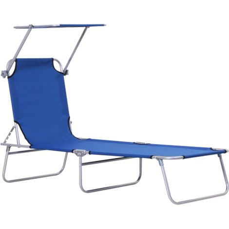Sonnenliege mit Dach, klappbare Gartenliege mit 4-fach verstellbarer Rückenlehne, Camping-Relaxliege für Balkon, Oxford Material
