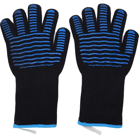 Lot de 2 gants de protection en silicone, manches longues, taille L, résistants à 500°C, antidérapants et ignifuges, pour barbecue, four micro-ondes et fonderie. (1/5)