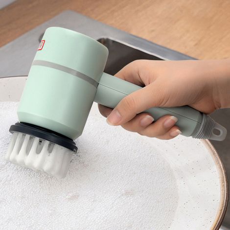 Multifunktionale, kabellose elektrische Reinigungsbürste mit 3 Geschwindigkeitsstufen, aus Kunststoff mit ausziehbarem Griff, für die Küche, grün, 800 mAh (1/3)
