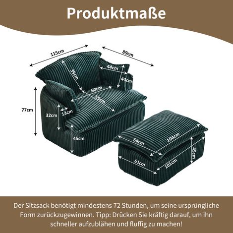 Fauteuil cloud compressé avec tabouret,fauteuil convertible en velours côtelé doux et doux,pour petites pièces,salon et appartement étudiant-Chi