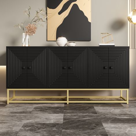 Meuble de rangement noir moderne à 3 doubles portes, grand espace de stockage et finition mate – buffet élégant pour salon, salle à manger et bureau, organisation pratique au quotidien (1/5)