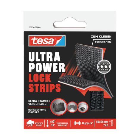 Velcro Adesivo Ultra Power Lock Strips 55234 Tesa Nero 25 x 50 mm 4 Pezzi