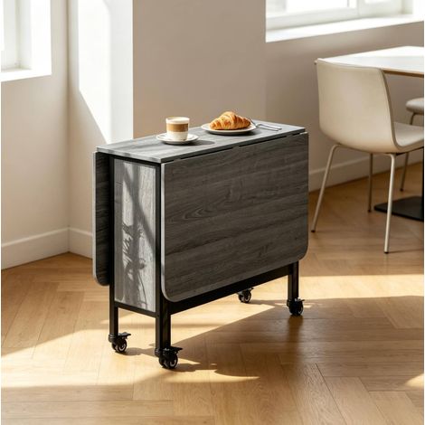 Tavolo da pranzo pieghevole 130x80x74 cm, con ruote piroettanti, piano estensibile, ripiani, metallo, grigio (1/5)