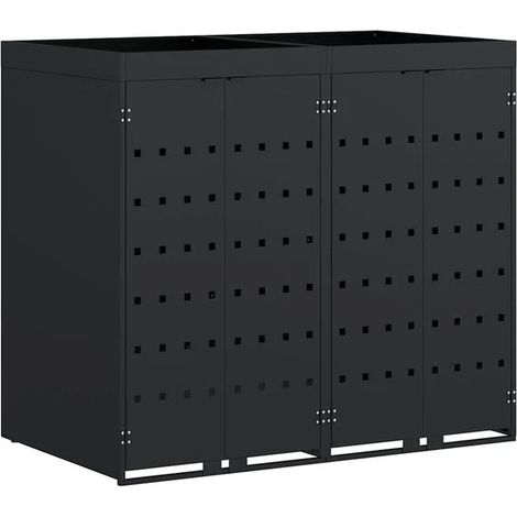 Organisateur de poubelles à roulettes, peut contenir deux poubelles, gris clair. (1/5)