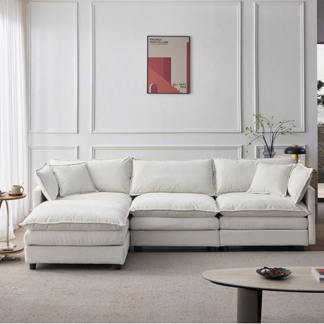 L-förmiges Ecksofa Beige Chenille mit Hocker und modularem Design (1/5)